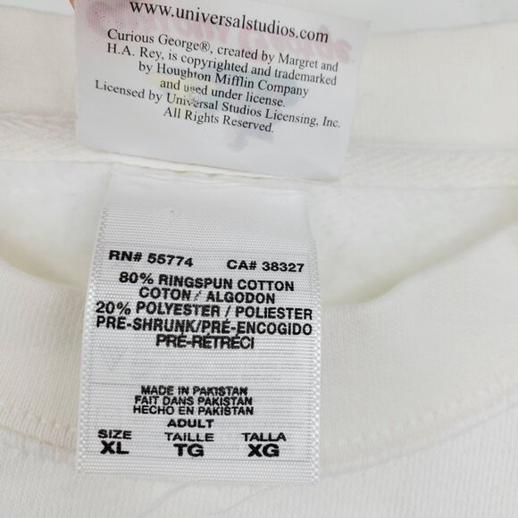Vintage Curious George Super Curious White Long Sleeved Crewneck Sweatshirt XL - Picture 4 of 10